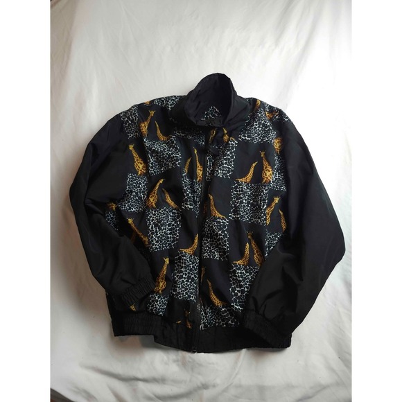 Argee Sports Other - Vintage Argee Sports Windbreaker Jacket Mens Small Black Giraffe‎ Print Full Zip